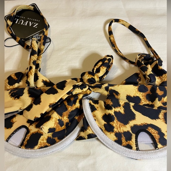 Zaful Animal Print Bikini Tie Leopard Vacation Summer Beach Pool - Picture 4 of 10